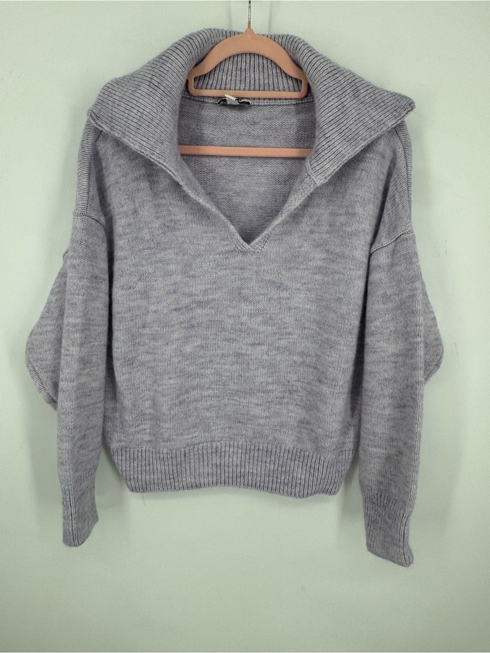 Topshop Women's Lavender Purple Pastel V-Neck Knit Oversized Sweater Size XS